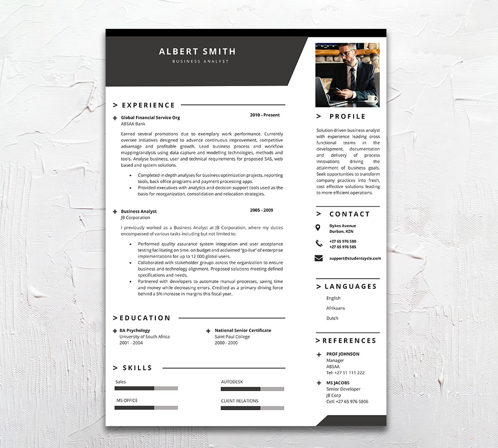 Student Cycle Resume CV Design South Africa